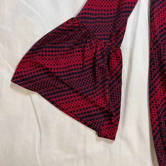 Michael Kors Navy Blue Red Polka Dot Flare Sleeve Elastic Waist Blouse | Size S - Picture 2 of 6